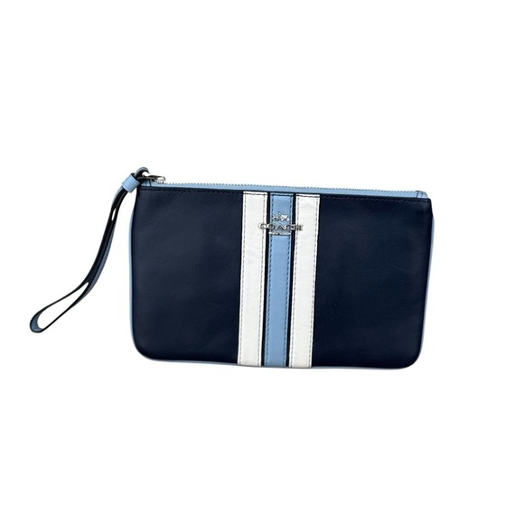 Coach Handbags - Coach Navy Blue Leather Wristlet